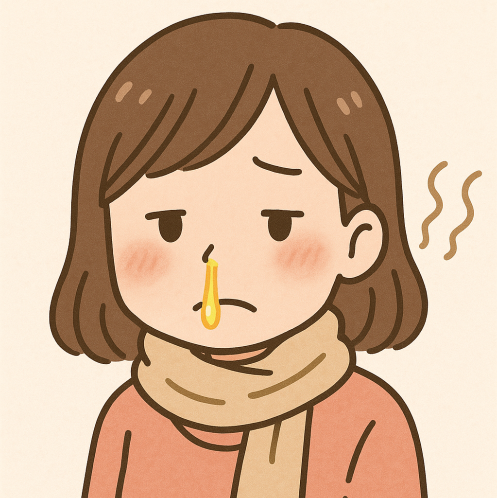 黄色い鼻水が出ている女性のイメージ│黄色い鼻水とは？
